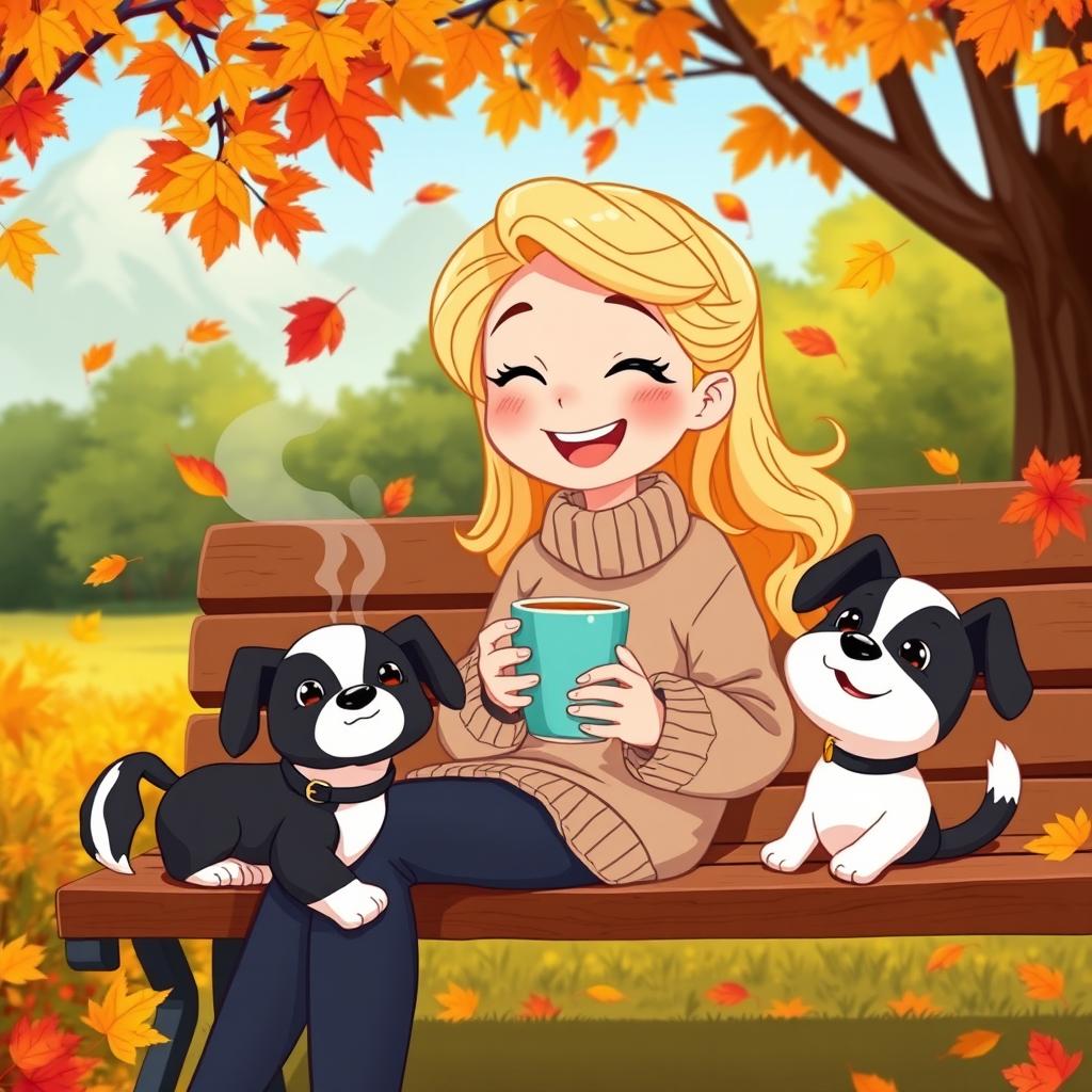 Autumn Bliss: A Cheerful Girl with Coffee