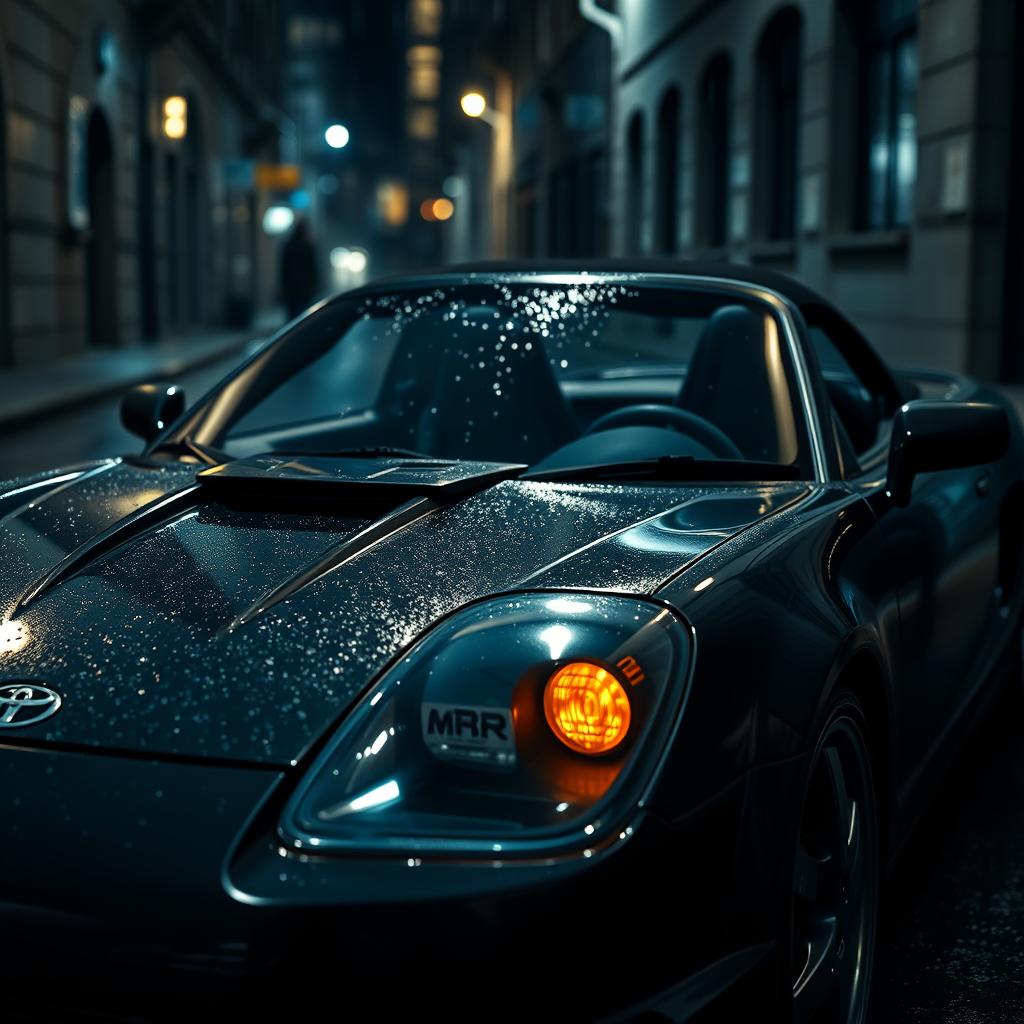 Sleek Black Toyota MR2 Spyder: A Rainy Night Adventure