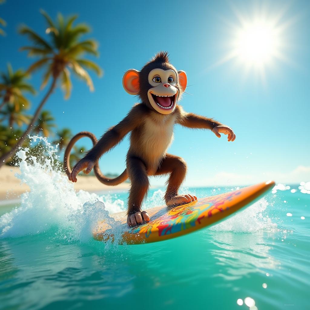 Surfs Up with a Playful Monkey!