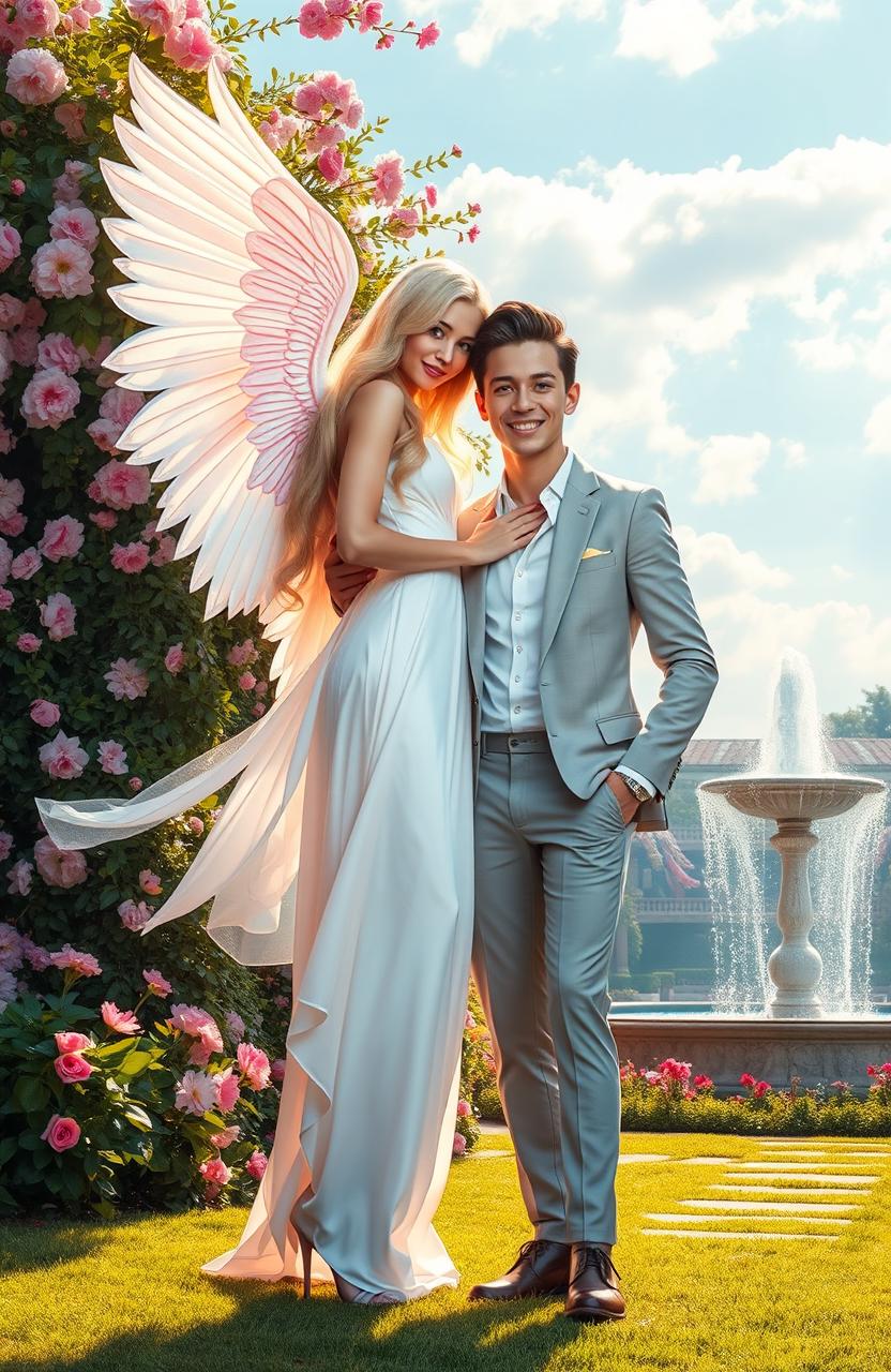 Ethereal Angel & Charming Playboy in a Lavish Garden