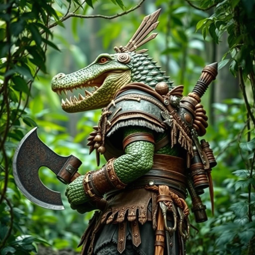 Epic Humanoid Crocodile Warrior in Barbarian Armor
