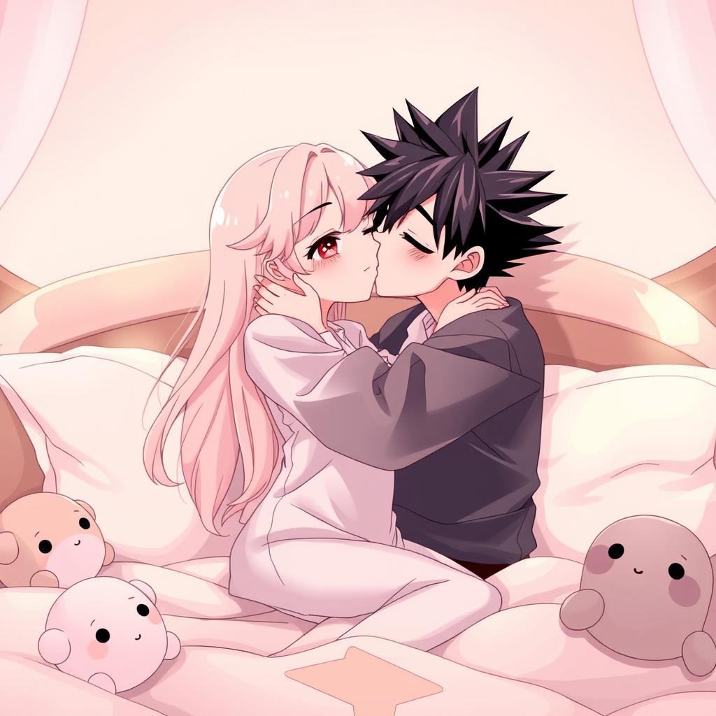 Cozy Anime Romance: A Kiss in the Bedroom