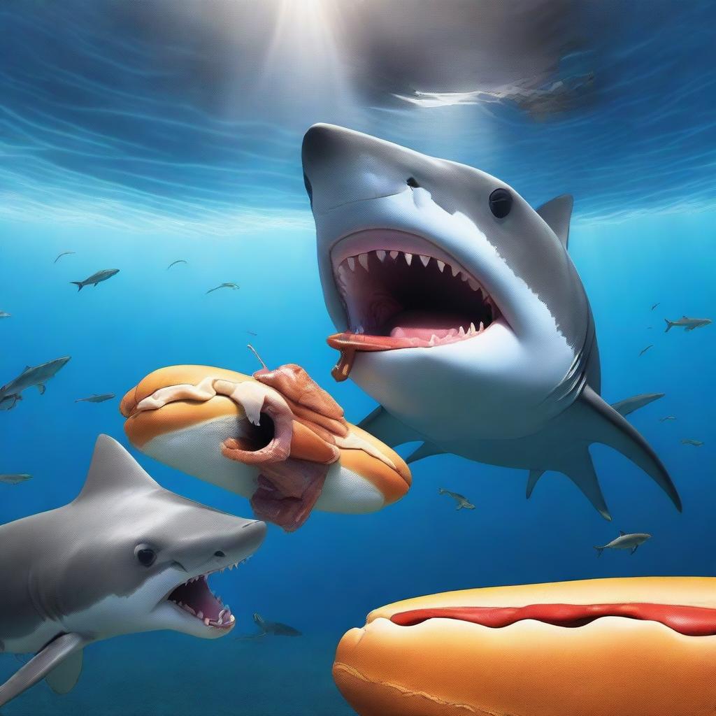 Fearless Feeding Frenzy: A Daring Hot-Dog Exchange with a Giant of the Deep