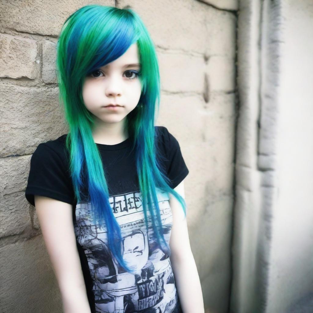 Hermosa Niña Emo con Cabello Verde y Azul