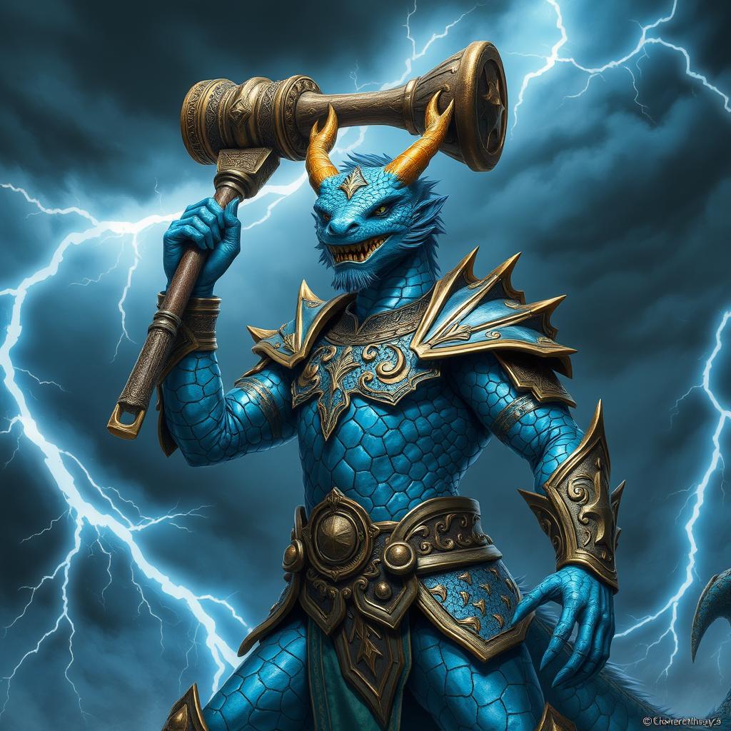Iridescent Blue Dragonborn Tempest Cleric