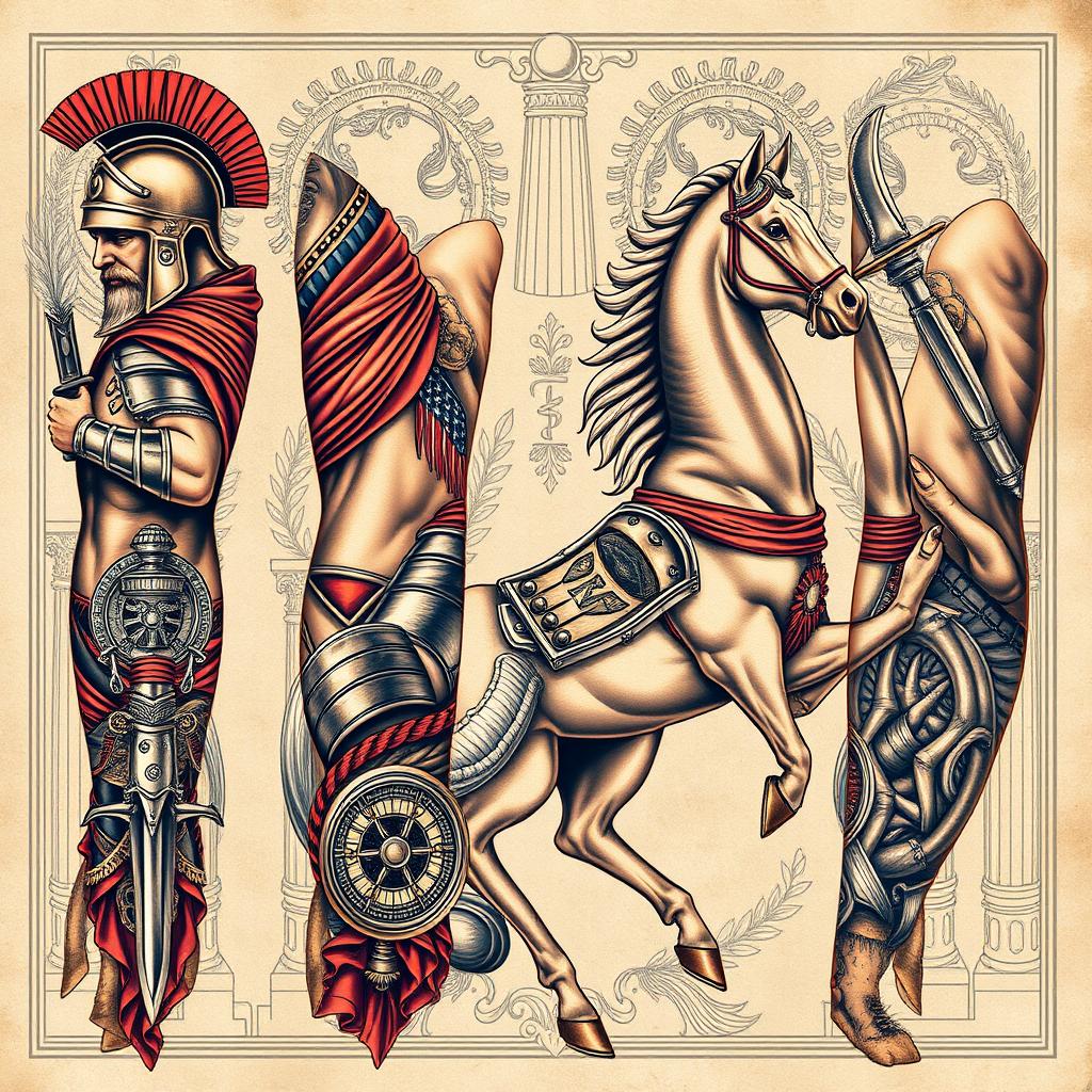 Epic Roman Gladiator Tattoo Sleeve Design