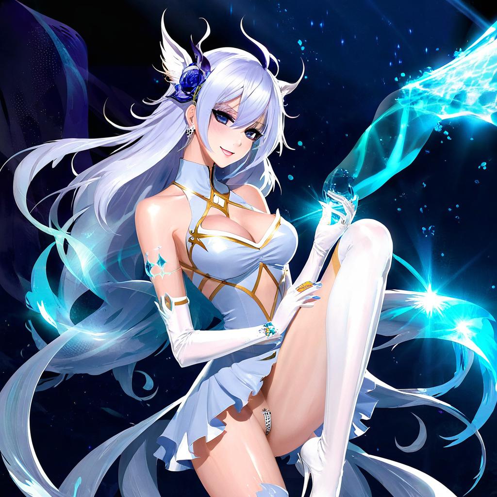 Enchanting Blue-Haired Fairy with Magical Sword