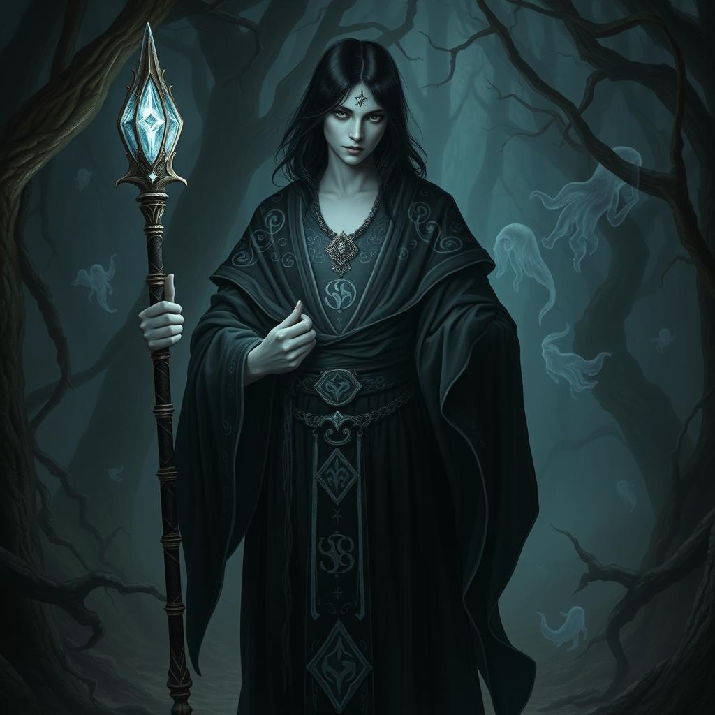 Unveil the Enigma: Shadar-kai Cleric in Enchanted Forest