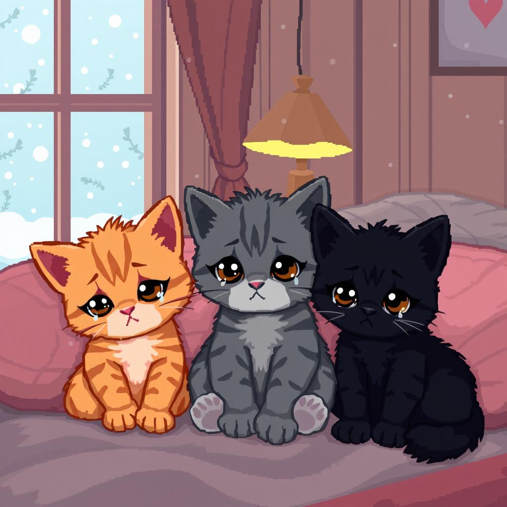 Adorable Pixel Art Kittens in a Cozy Indoor Scene
