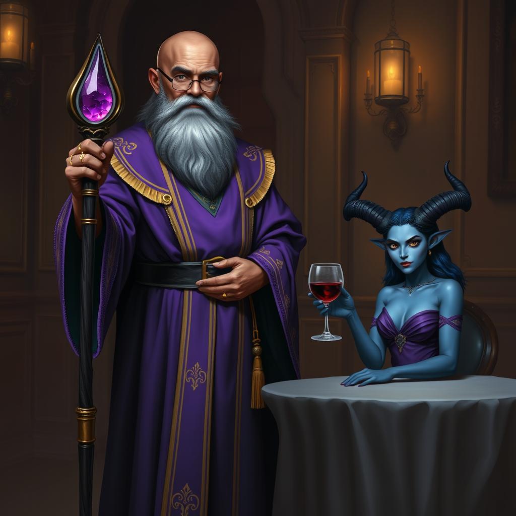 Mystical Wizard in Purple and Gold Robes