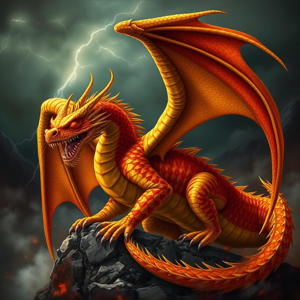 Unleash the Majesty: Gold & Red Dragon