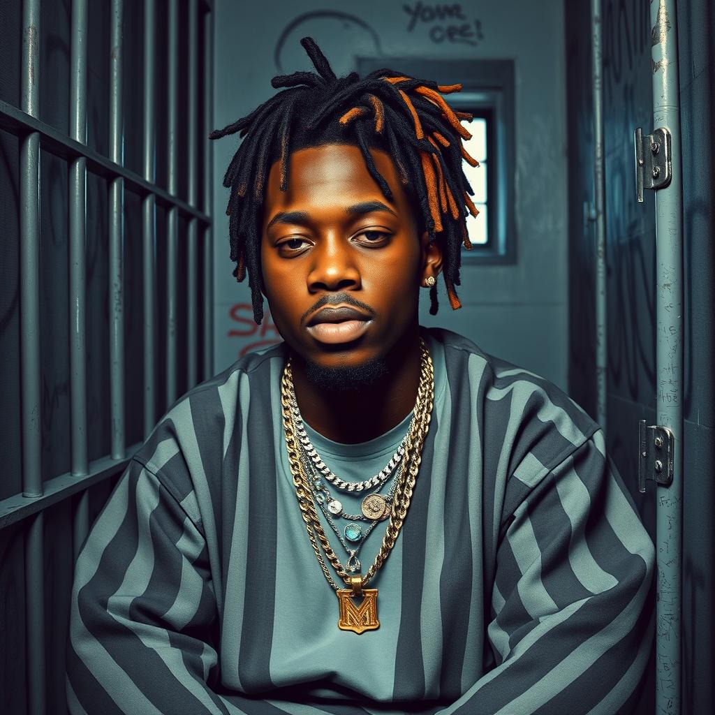 Realistic Portrait of a Rapper in a Jail Cell