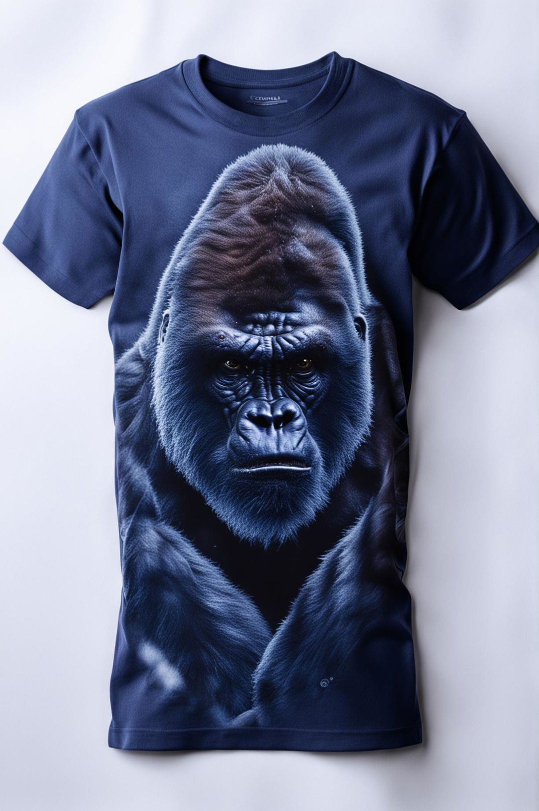 Rugged Sophisticate: Navy Blue Graphic Tee with Gorilla Design