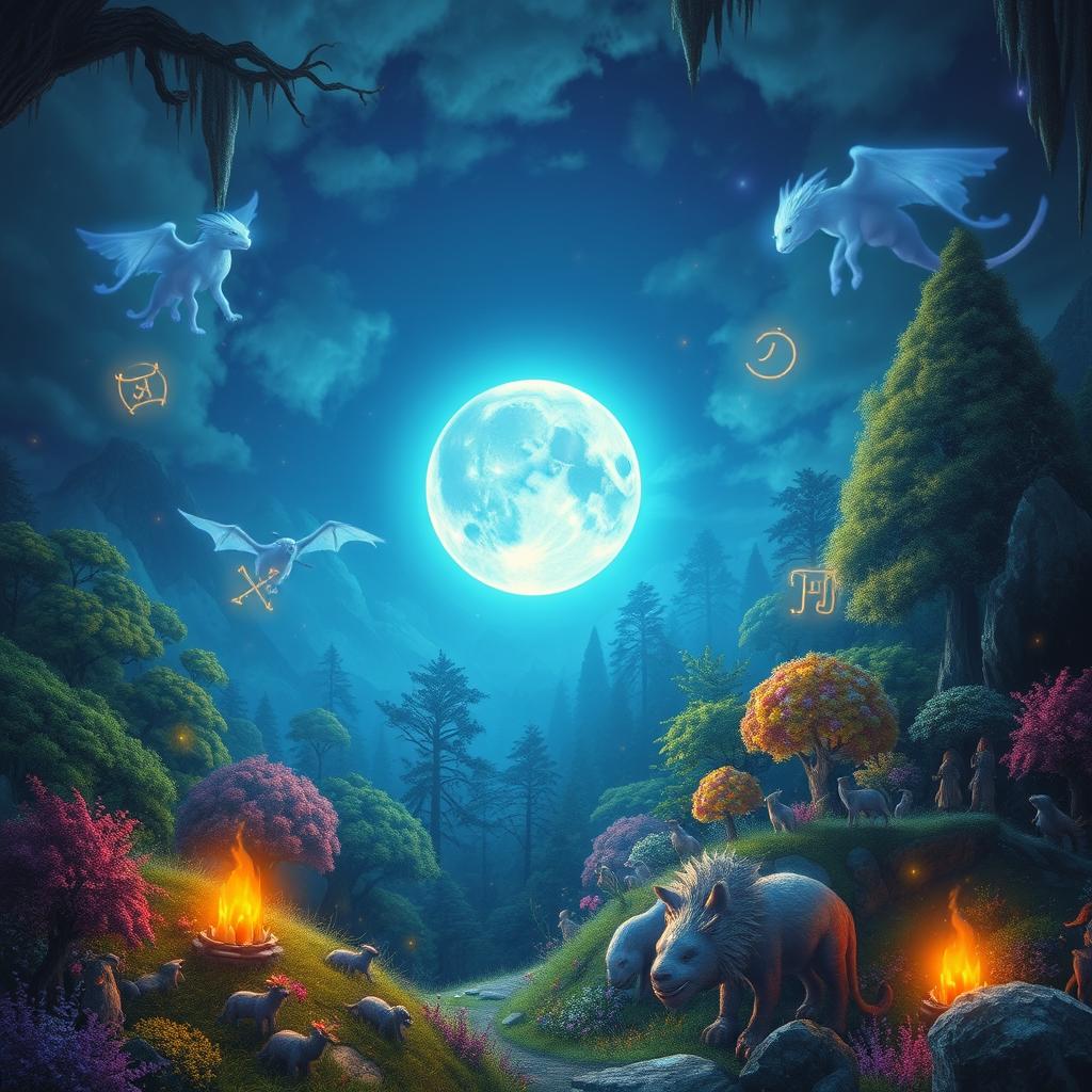 Enchanting Blue Moon in a Fantastical Landscape