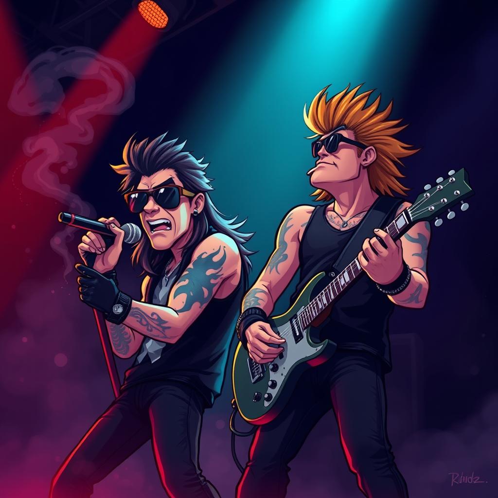 Rock Out with a Mullet: Cartoon Rock Singer on Stage