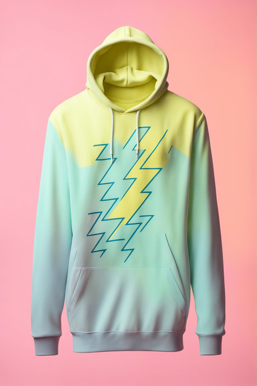 Whimsical Delight: Pastel Yellow Hoodie with Lightning Bolt Design