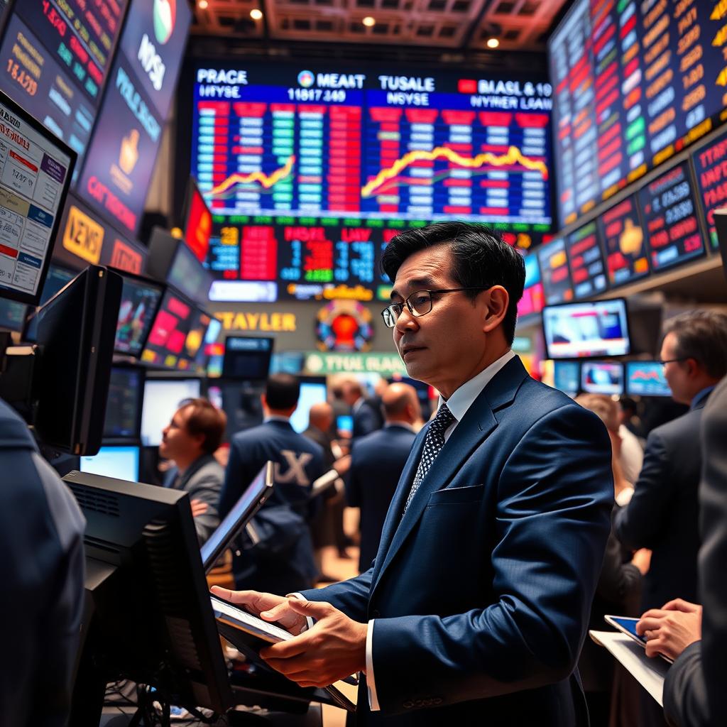 Dynamic Trader in Action at a Bustling Stock Exchange