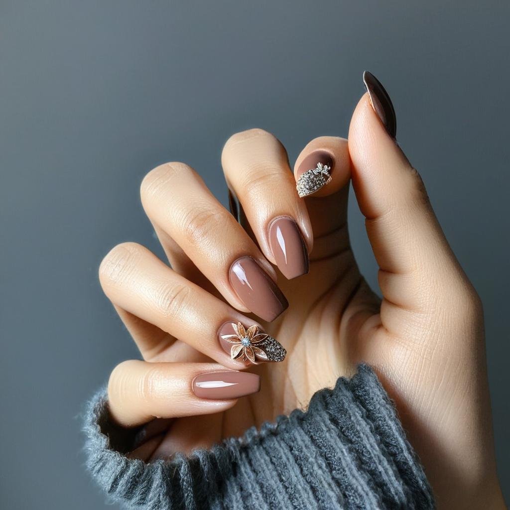 Glossy Brown Beauty Nails