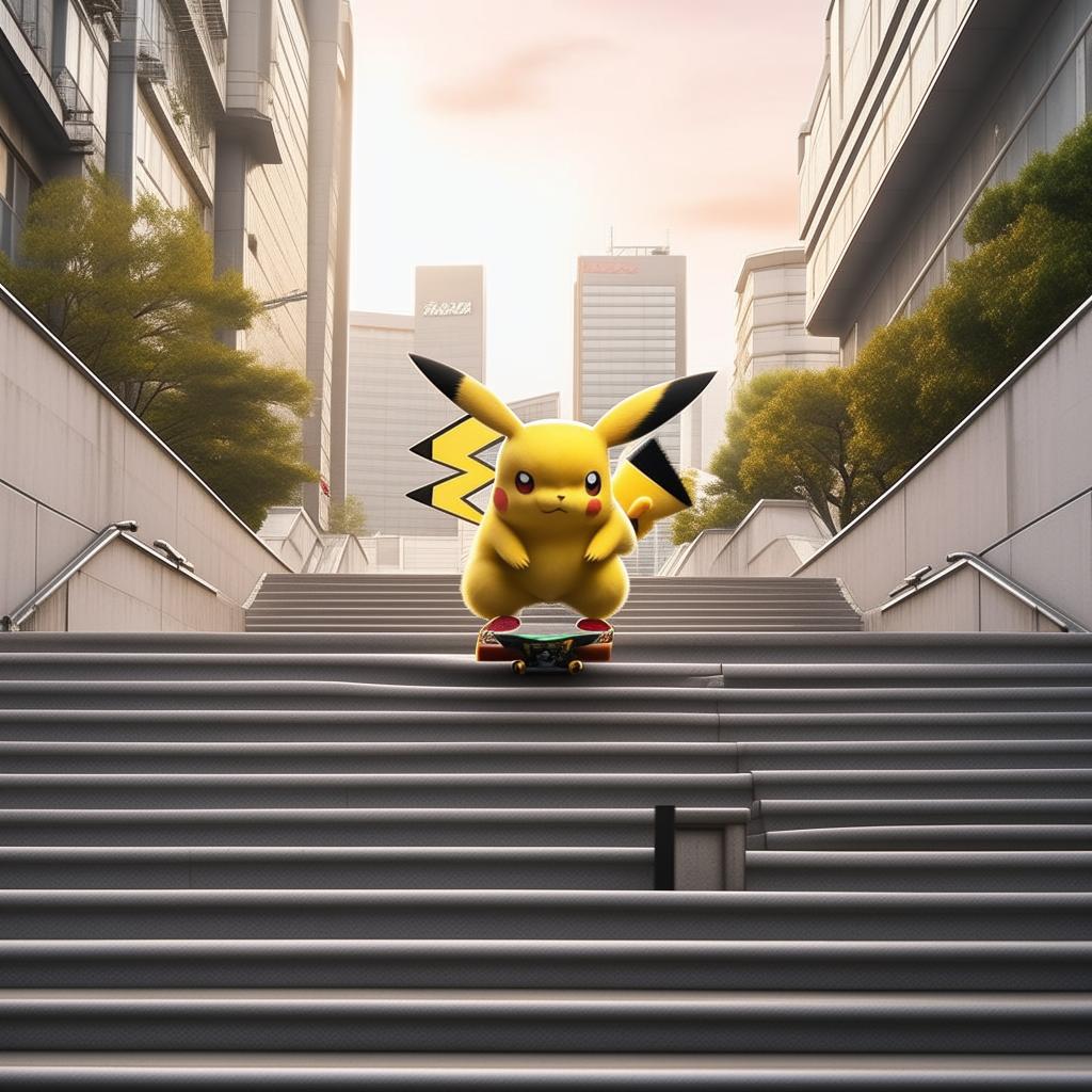 Pikachu Takes Tokyo: Epic Skateboarding Trick