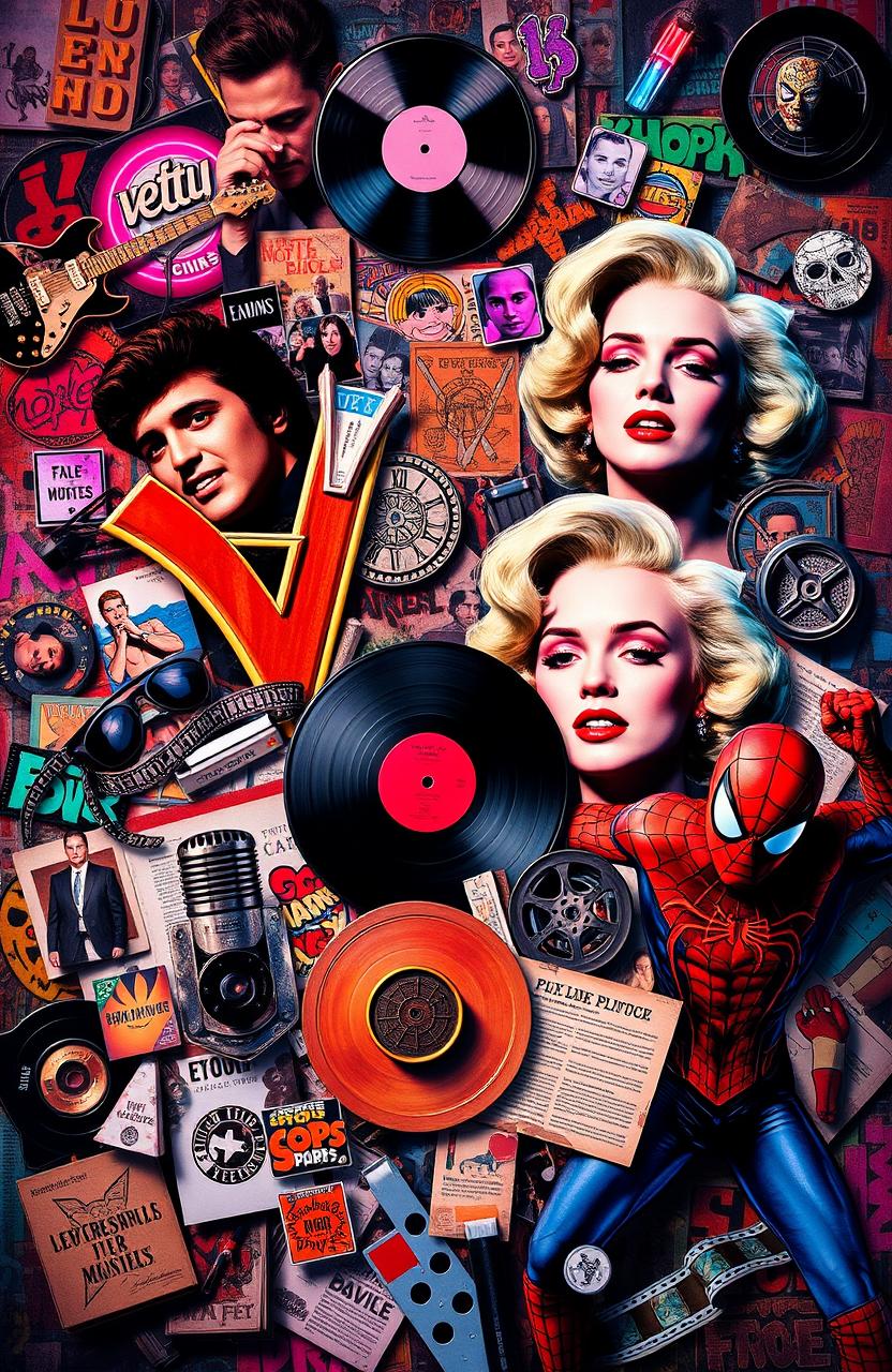 Vibrant Pop Culture Collage: Icons Through the Ages