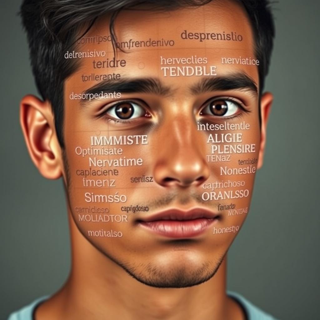 Engaging Portrait: A Young Mans Expression with Spanish Puzzles