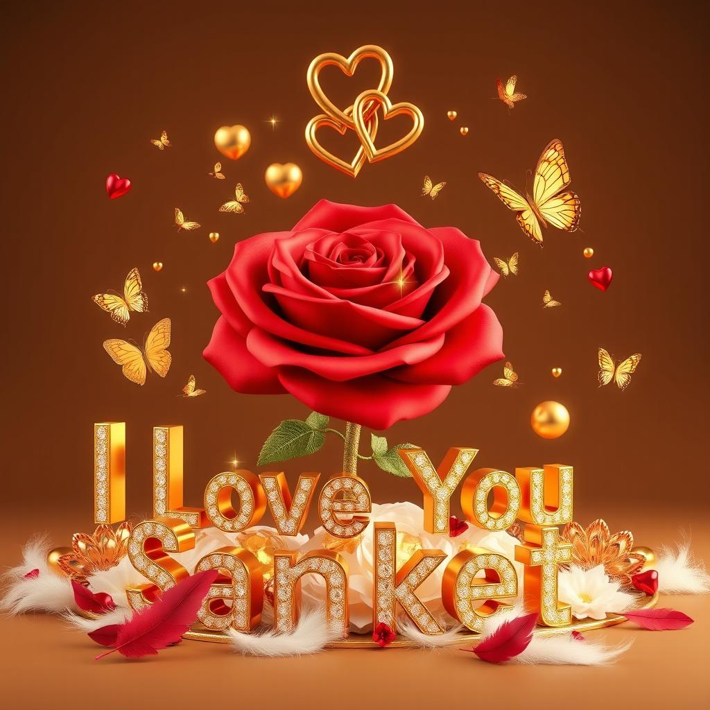 Luxurious 3D Render: Opulent Logo with Red Rose