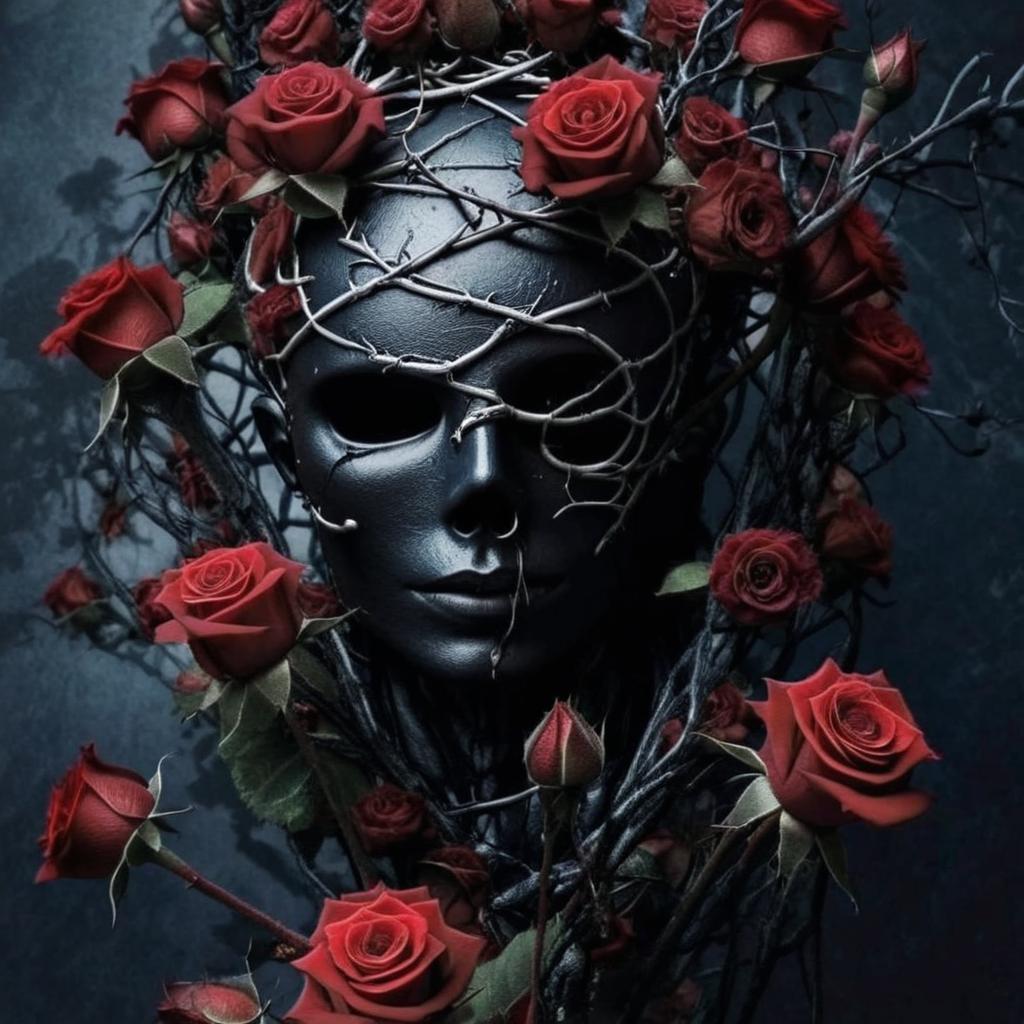 Dark Elegance: Skull & Skeleton with a Red Rose