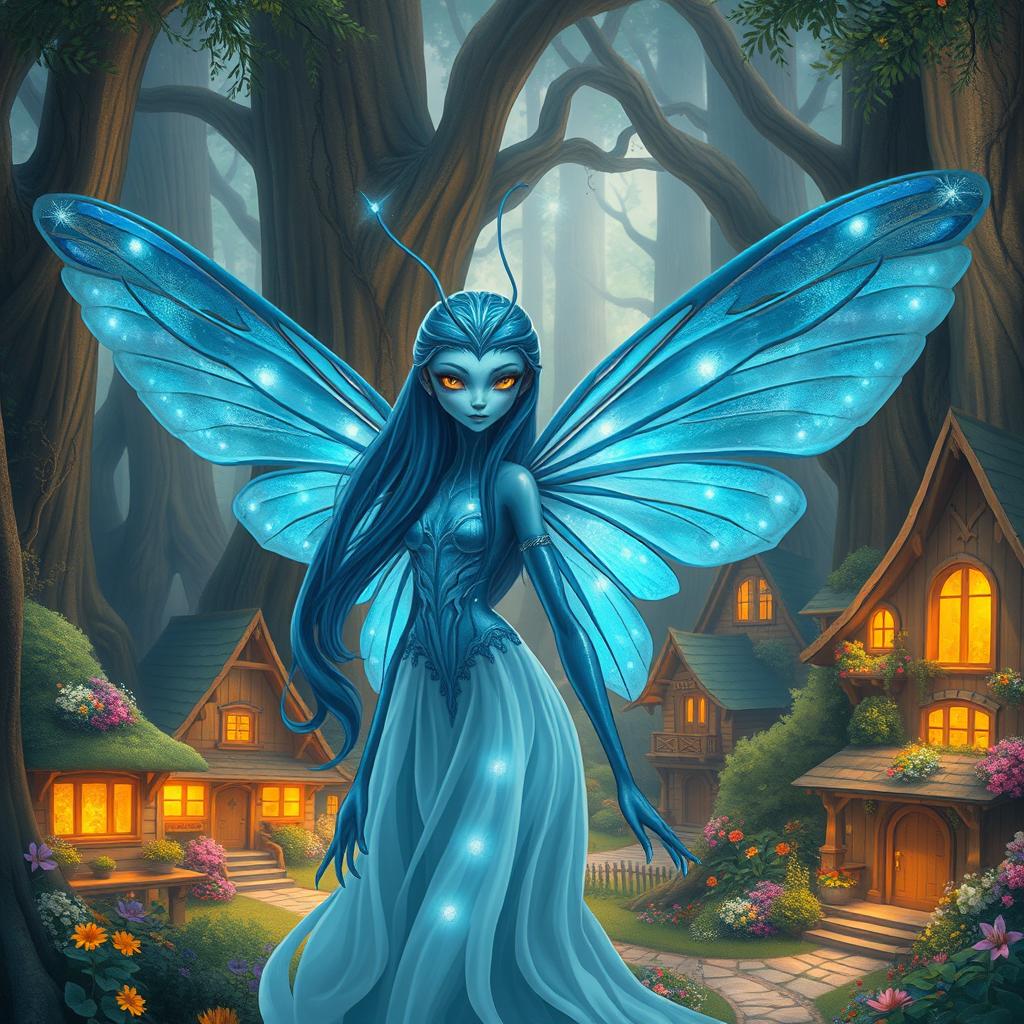 Captivating Blue-Skinned Alien Moth Person