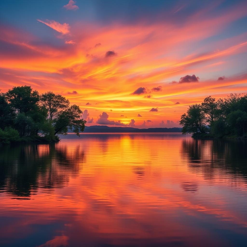 Serenity at Dusk: A Beautiful Lake Sunset