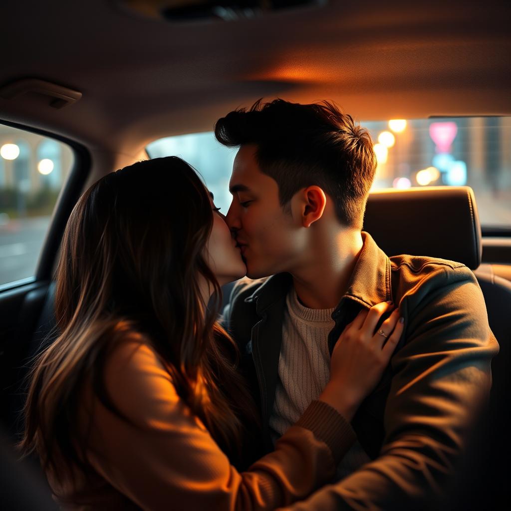 Intimate Moments: A Couples Kiss in a Car