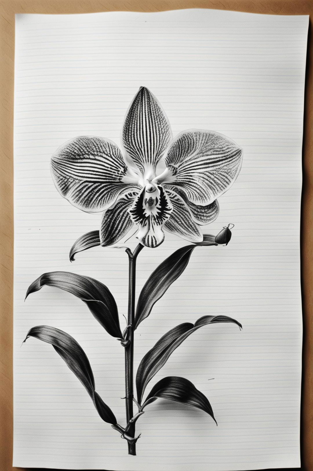 Simple Elegance: Freckled Orchid Sketch on Lined Paper