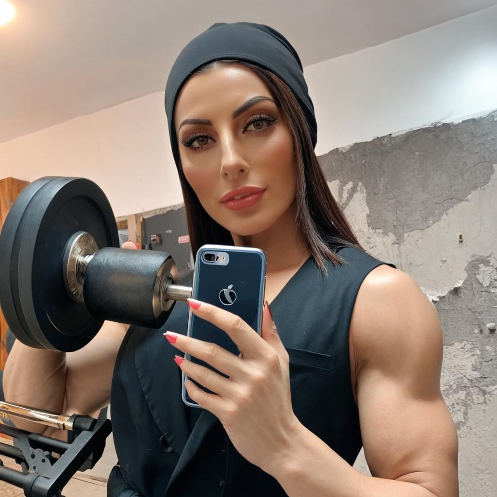 Unleash Your Strength: Muscular Womans Empowering Gym Selfie