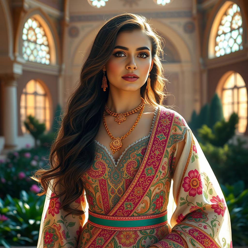 Majestic Iranian Princess in Traditional Persian Gown