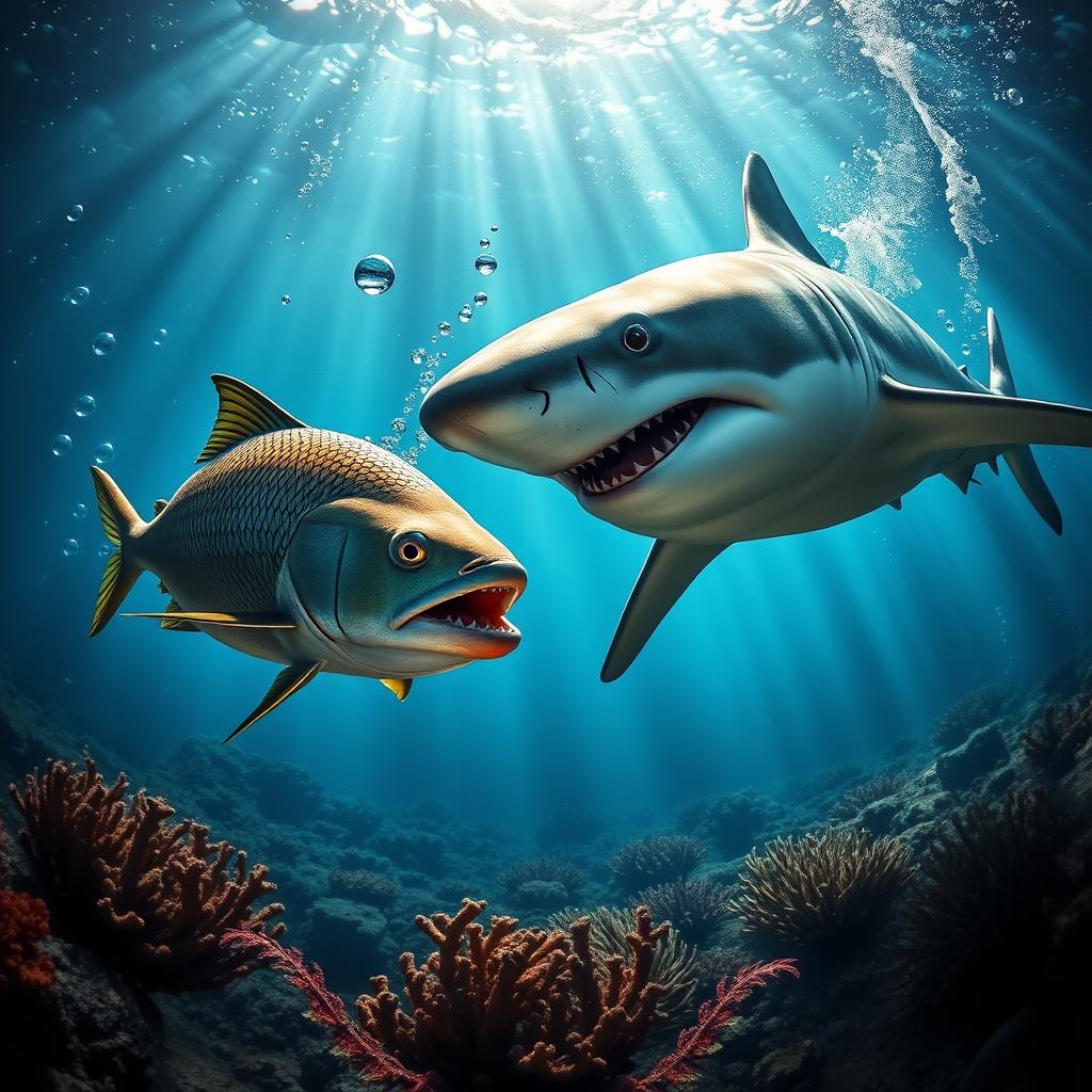 Epic Underwater Showdown: Fish vs Shark