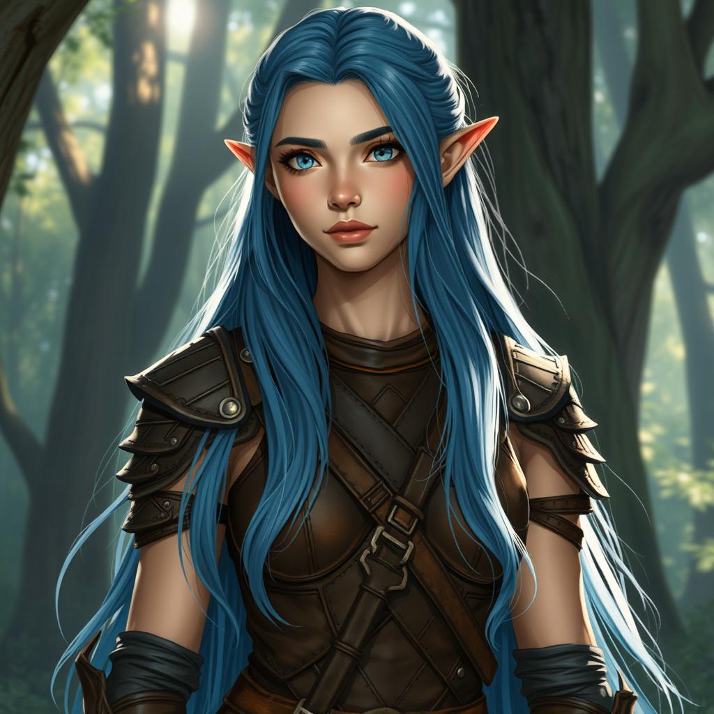 Enchanting Semi-Elf with Flowing Blue Hair
