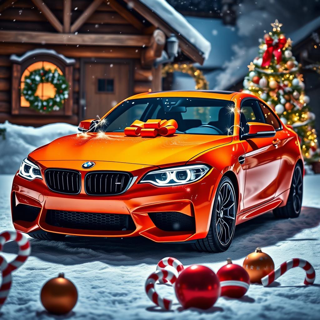 Festive Vibes: Orange BMW M2 in a Winter Wonderland