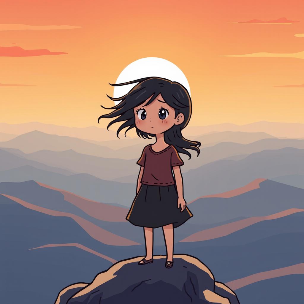 Rise and Shine: Hopeful Girl on Mountain at Dawn