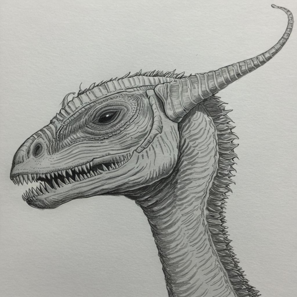 Whimsical Dragon-Dinosaur Hybrid: A Pencil Masterpiece