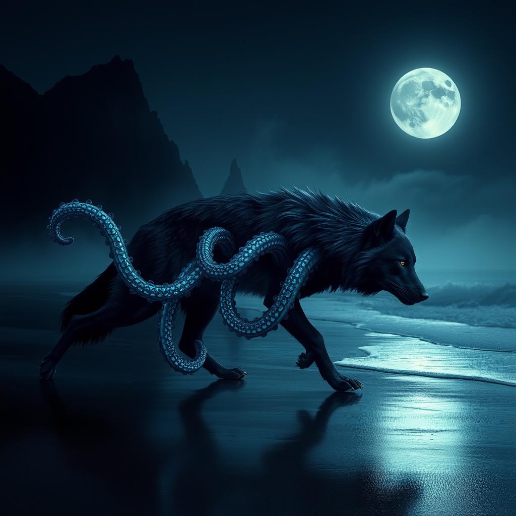 Mystical Hybrid: The Wolf-Octopus Creature