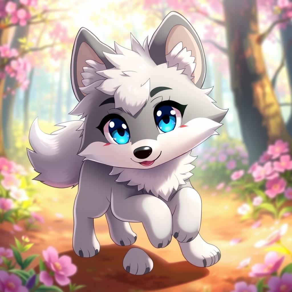 Adorable Blue-Eyed Anime Wolf