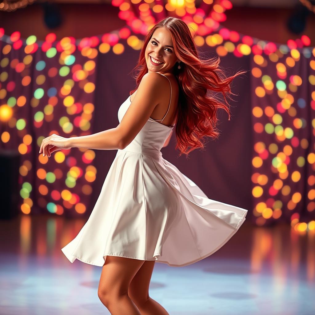 Dancing Joy: Chic Redhead in White Dress