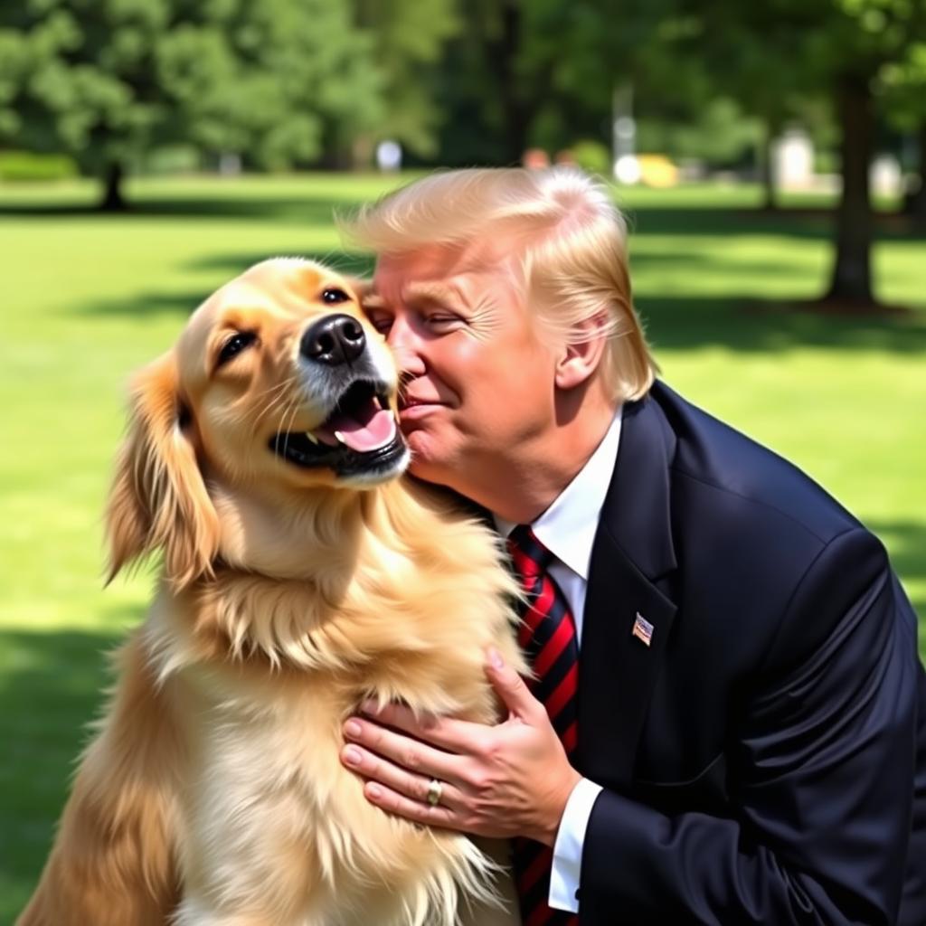 Pure Joy: Golden Retriever Kisses Donald Trump