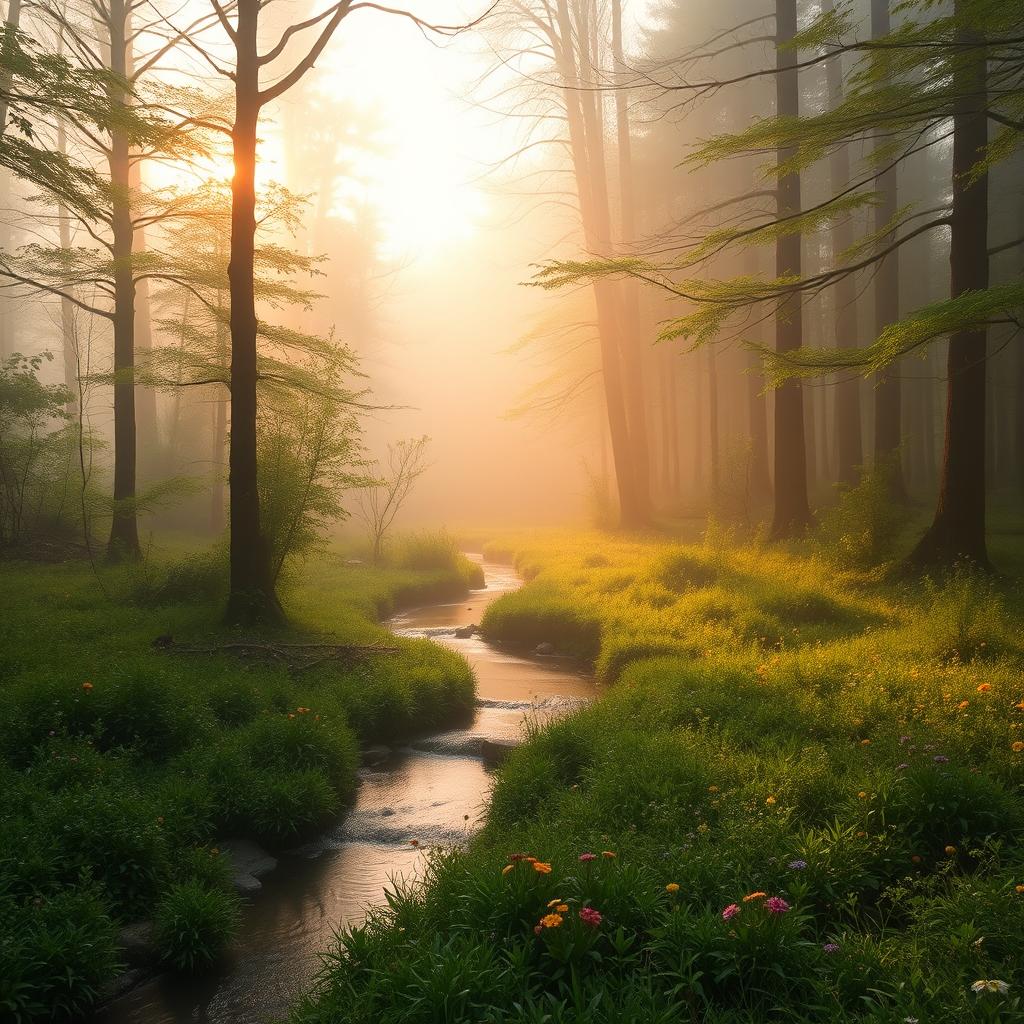 Tranquil Dawn: Misty Forest Awaits