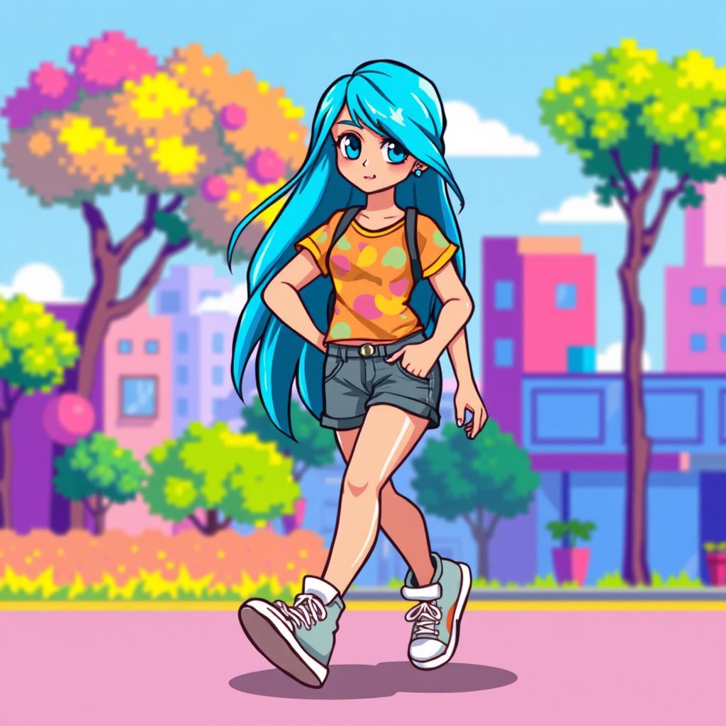Vibrant Pixel Art Character Walking