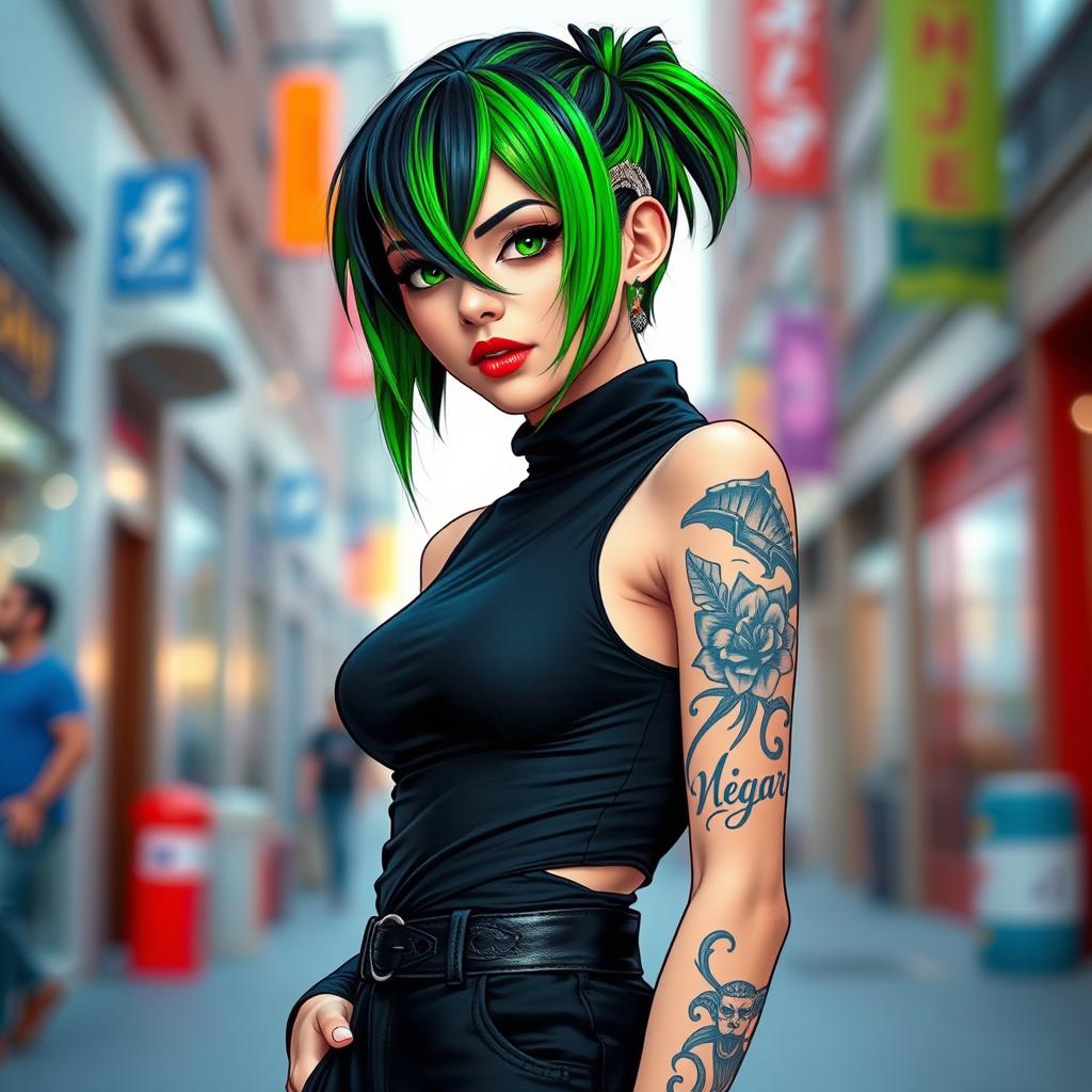 Bold Style: Confident Femboy with Green & Black Hair