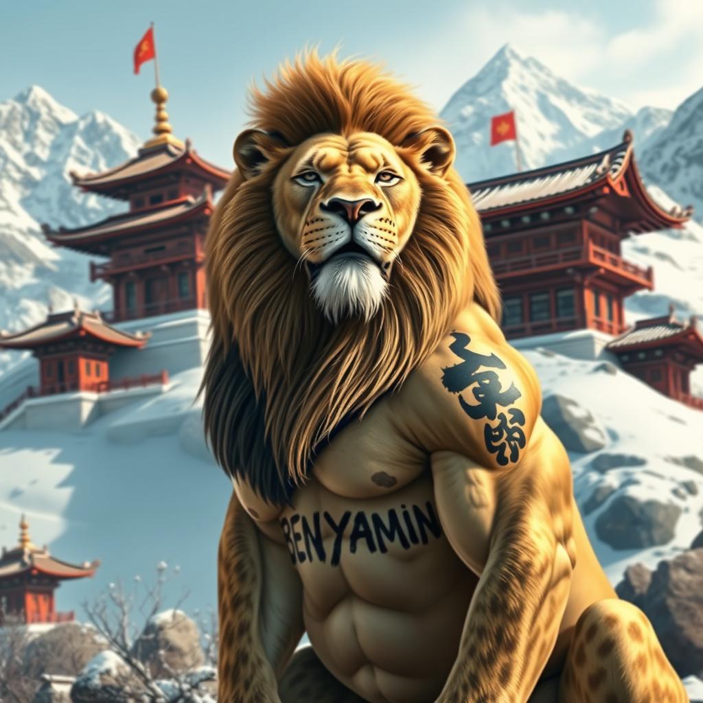 Majestic Lion in a Majestic Mountain Landscape