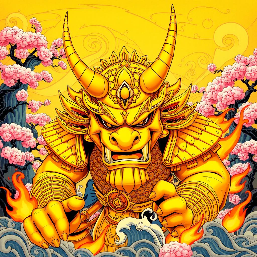 Dynamic Yellow Oni: A Japanese Demon