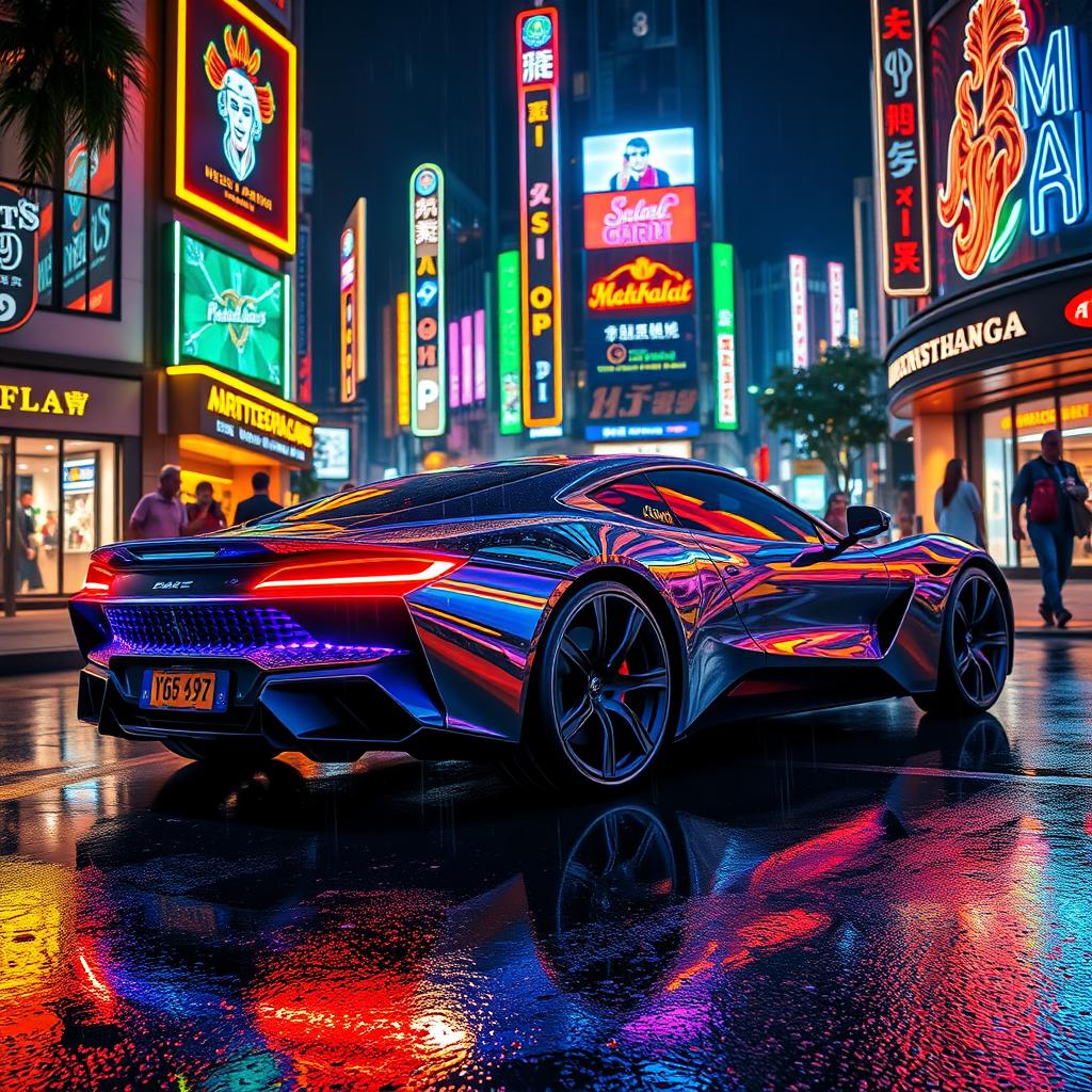Futuristic Car Under Neon Lights: A Night Drive Experience