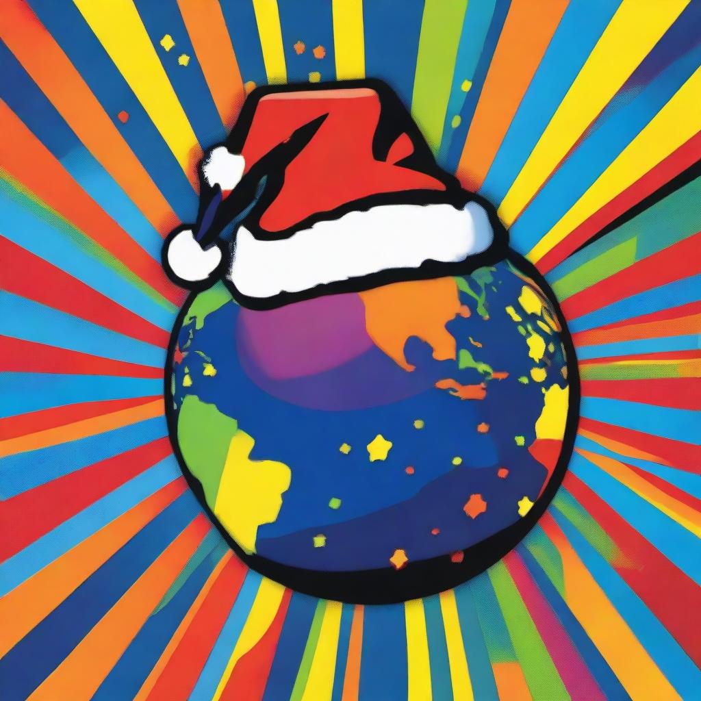 Pop Art Planet Earth in Santa Hat