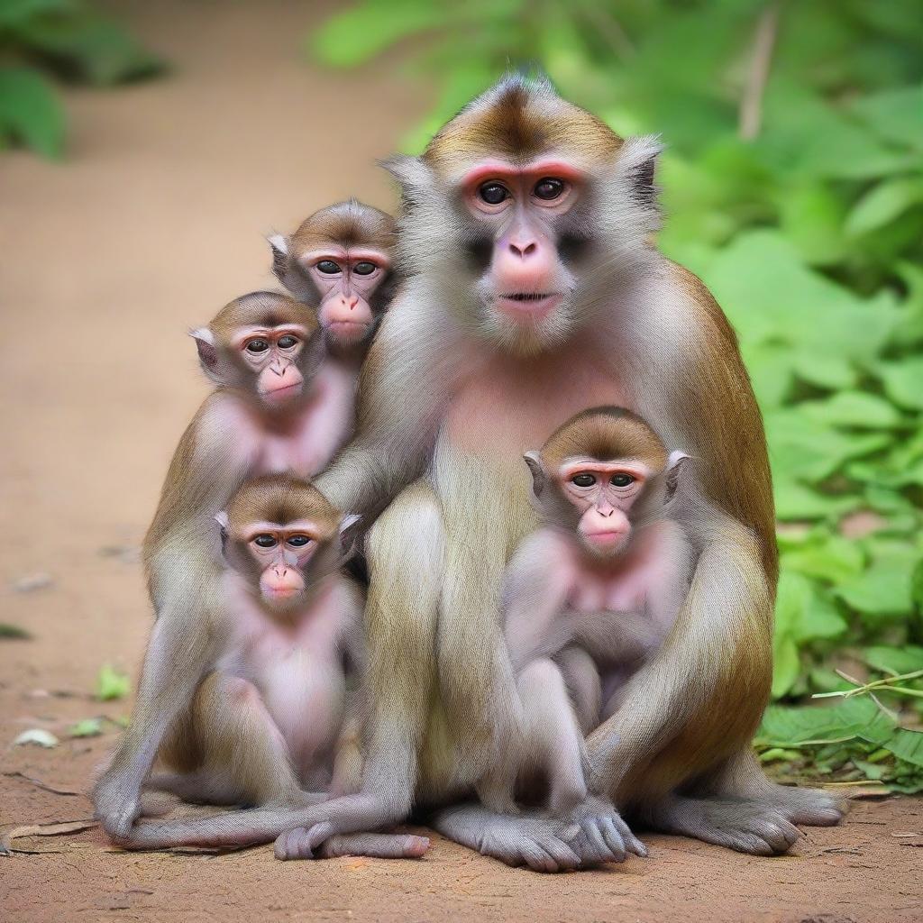 Heartwarming Scene: A Dad Monkey and His Kids